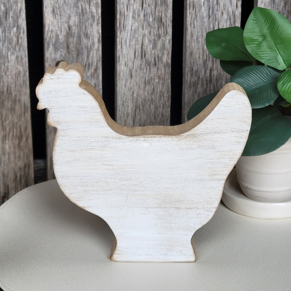 Farmhouse white painted wood cut-out CHICKEN